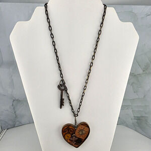 **One of A Kind** Artisan Steampunk Resin Heart & Skeleton Key Necklace